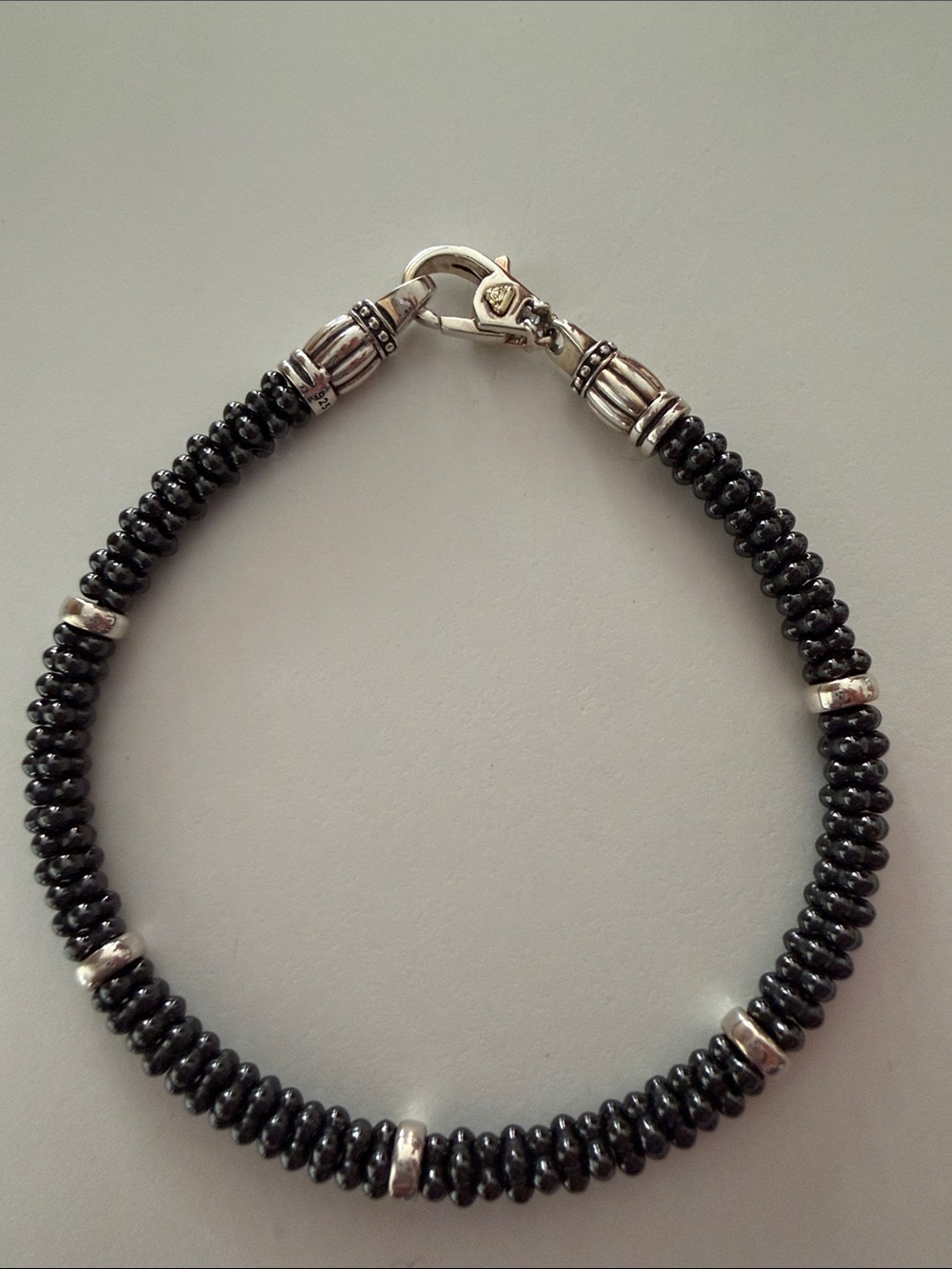 LAGOS Black Hematite Bead Bracelet with Silver Accents